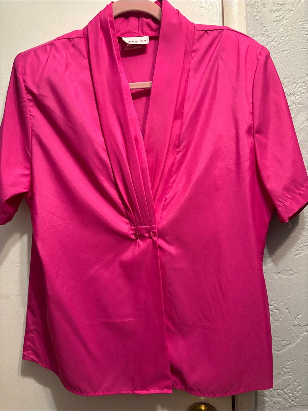 Lauren Lee Hot Pink V-Neck Short Sleeve Blouse
